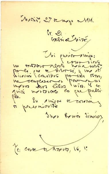 Carta de Juan Ramón Jiménez a Gabriel Miró