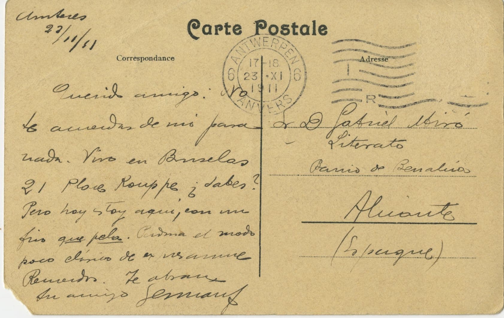Tarjeta postal de Germán Bernácer