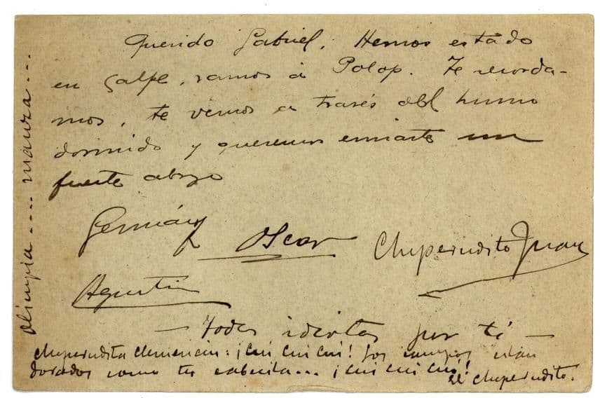 Tarjeta postal de Germán Bernácer y Óscar Esplá a Gabriel Miró