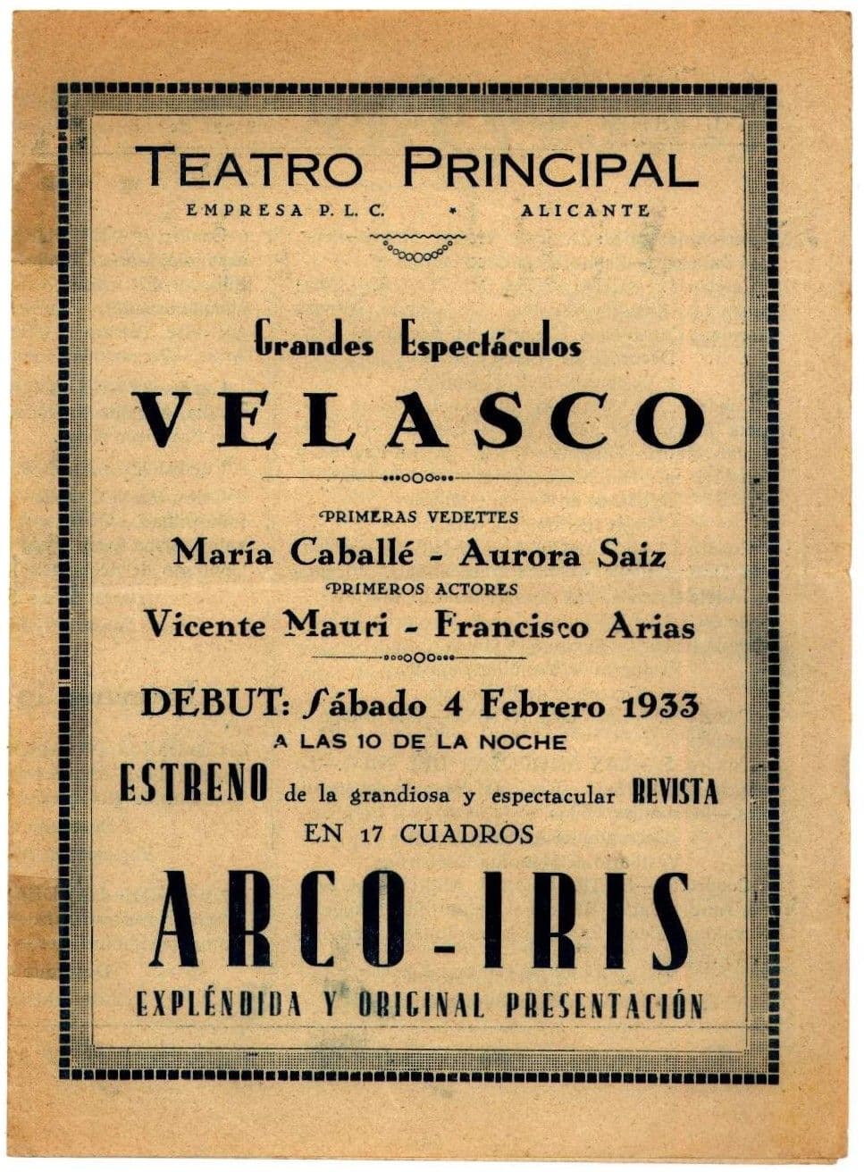 Folleto Teatro principal, 1933