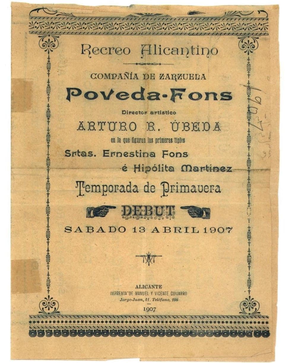Programa de mano Recreo Alicantino, 1907